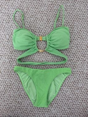 Green Cutout Wrap Bikini Set